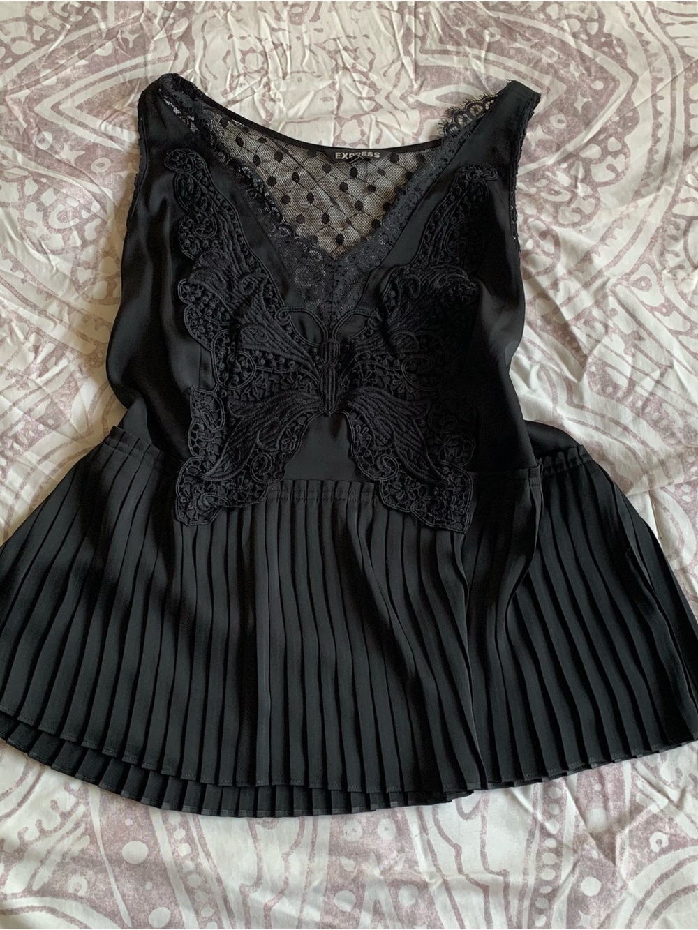 Express Black Lace Applique Pleated Camisole